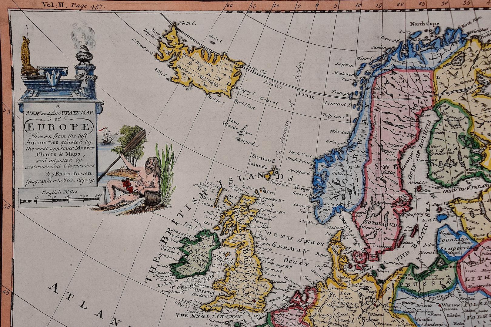 Europe: An Original 18th Century Hand-colored Map by E. Bowen - Print by Emanuel Bowen