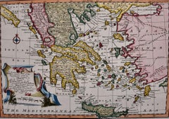 Grèce et îles continentales : une carte originale du 18e siècle colorée à la main par Bowen