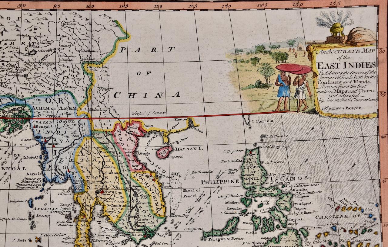 Map of the East Indies: An Original 18th Century Hand-colored Map by E. Bowen - Print by Emanuel Bowen