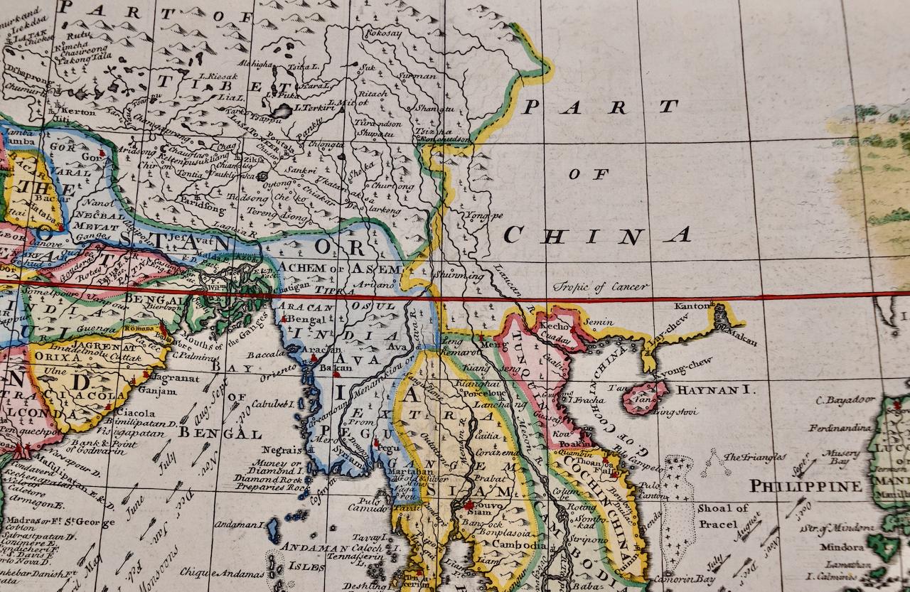 Carte des Indes orientales : une carte originale du 18e siècle colorée à la main par E. Bowen - Maîtres anciens Print par Emanuel Bowen