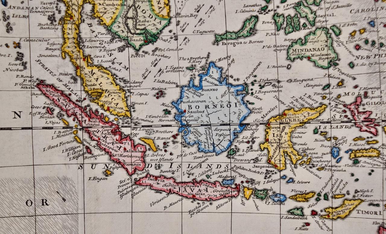 Map of the East Indies: Eine handkolorierte Karte aus dem 18. Jahrhundert von E. Bowen (Grau), Print, von Emanuel Bowen