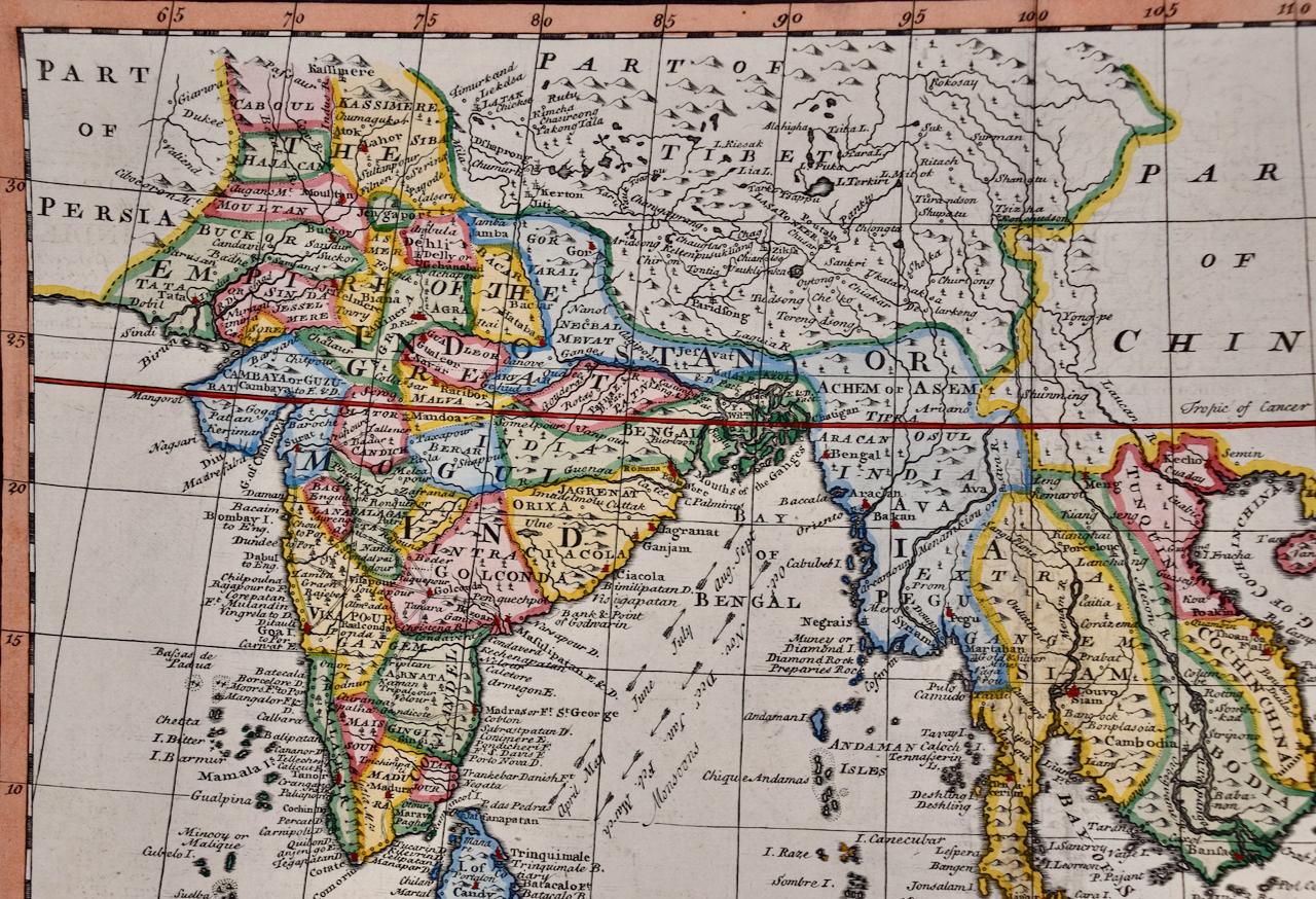 Map of the East Indies: An Original 18th Century Hand-colored Map by E. Bowen - Gray Print by Emanuel Bowen