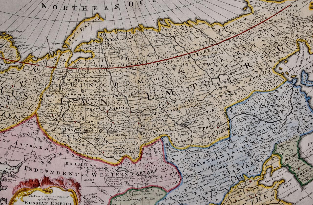 Carte de l'Empire russe : une carte originale du 18e siècle colorée à la main par E. Bowen - Maîtres anciens Print par Emanuel Bowen