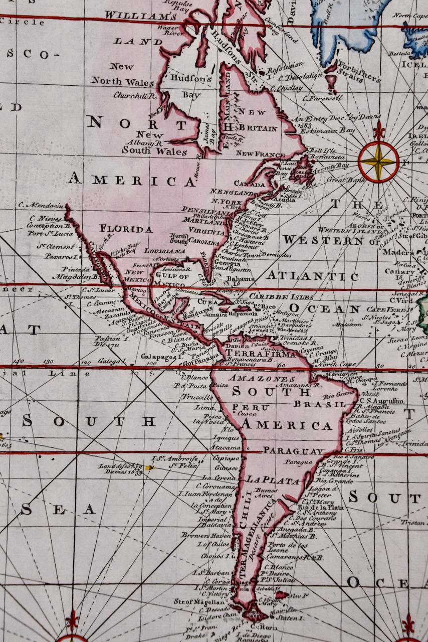 Carte du monde : une carte originale du 18e siècle colorée à la main par E. Bowen - Maîtres anciens Print par Emanuel Bowen