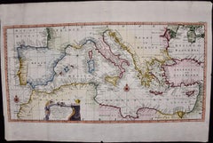 Antique Mediterranean and Adriatic Seas: Original 18th Century Hand-colored Map by Bowen
