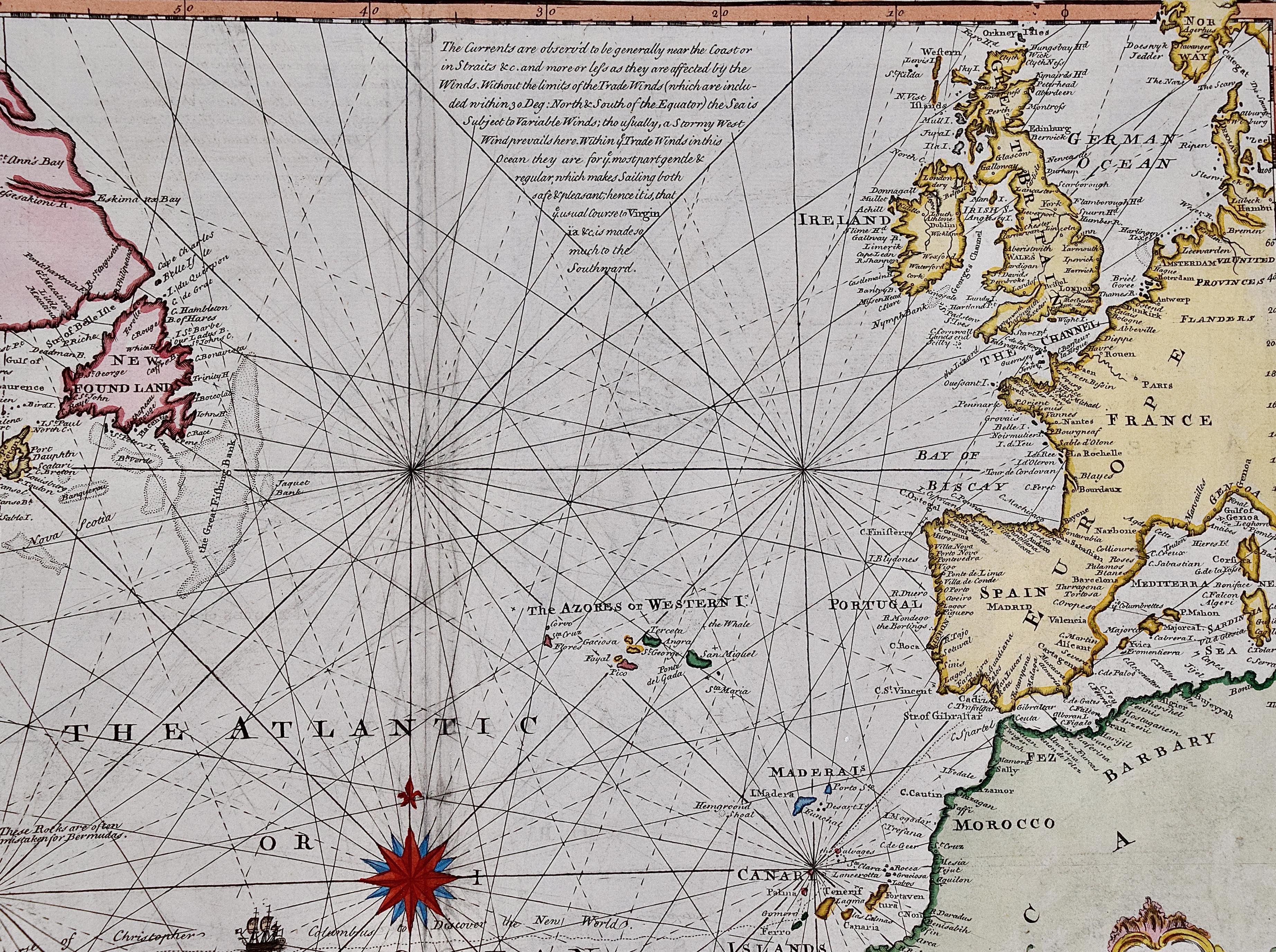 The Atlantic Ocean, Americas, Africa and Europe: Hand-colored 18th C. Bowen Map  1