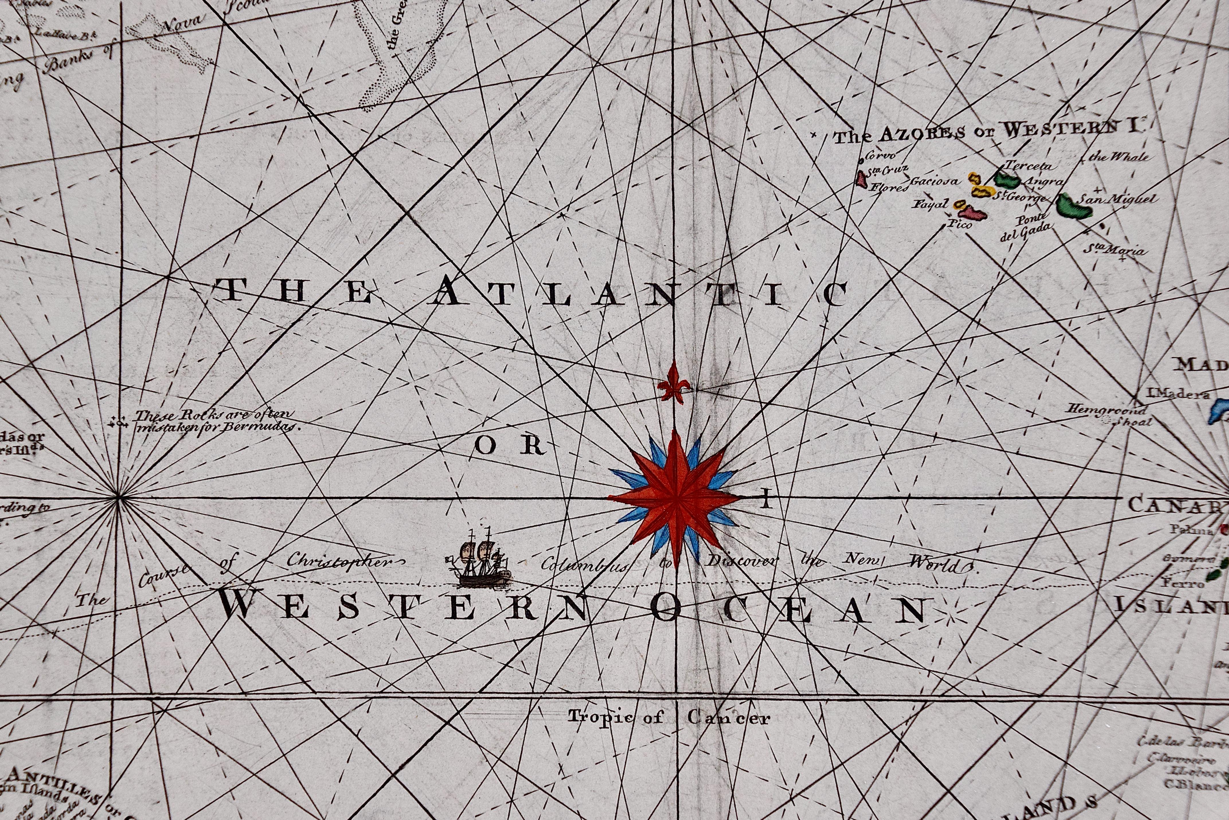 The Atlantic Ocean, Americas, Africa and Europe: Hand-colored 18th C. Bowen Map  2