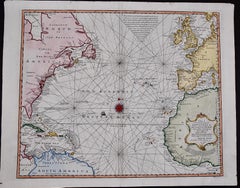 The Atlantic Ocean, Americas, Africa and Europe: Hand-colored 18th C. Bowen Map 