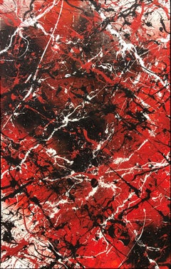 "Peonies," Emanuel Buckvar, Abstract Expressionist Red Splatter Painting