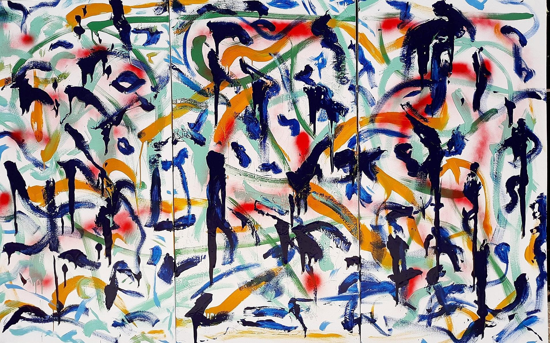 Emanuel Buckvar Abstract Painting - The Warriors of Overtown (triptych)