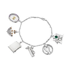 Emanuel Cohen Platinum Diamond Gold Sapphire Enamel Art Deco Charm Bracelet