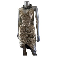 david emanuel dresses for sale Emanuel Designer Ruched Gold Metallic High-Low Bustier Dress, England Size 8