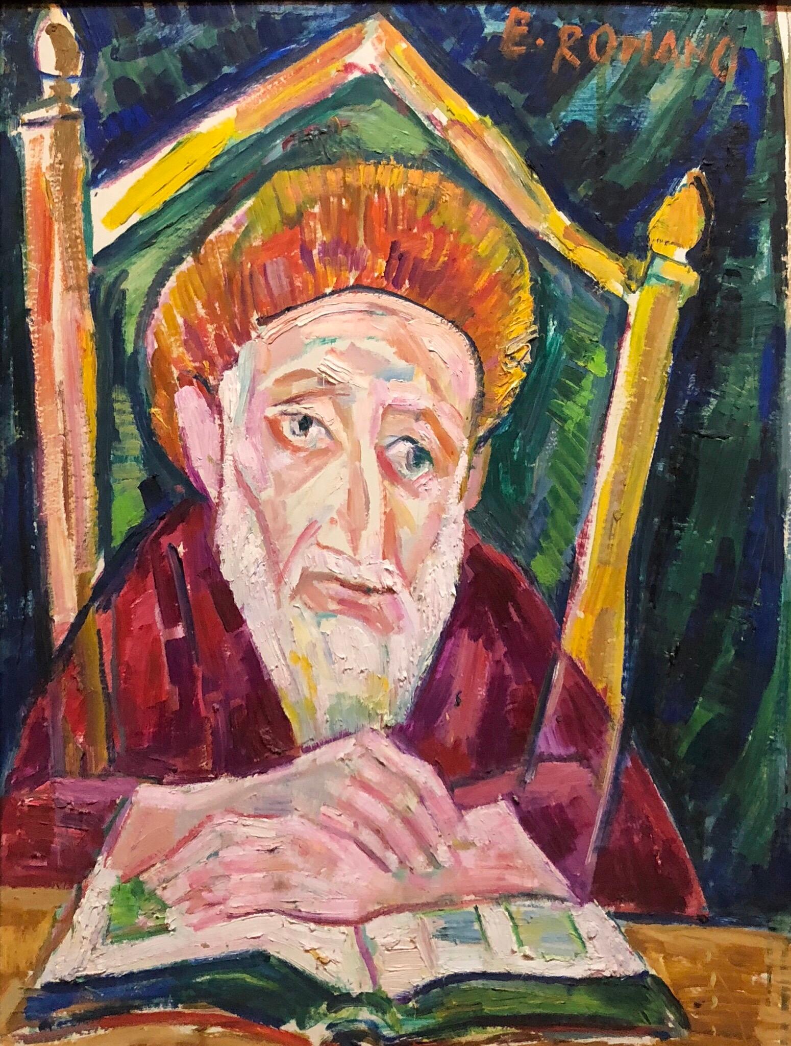 Modernist Ölgemälde 1940er Jahre, Judaica Chassidischer Rabbiner in Jerusalem – Painting von Emanuel Glicenstein Romano