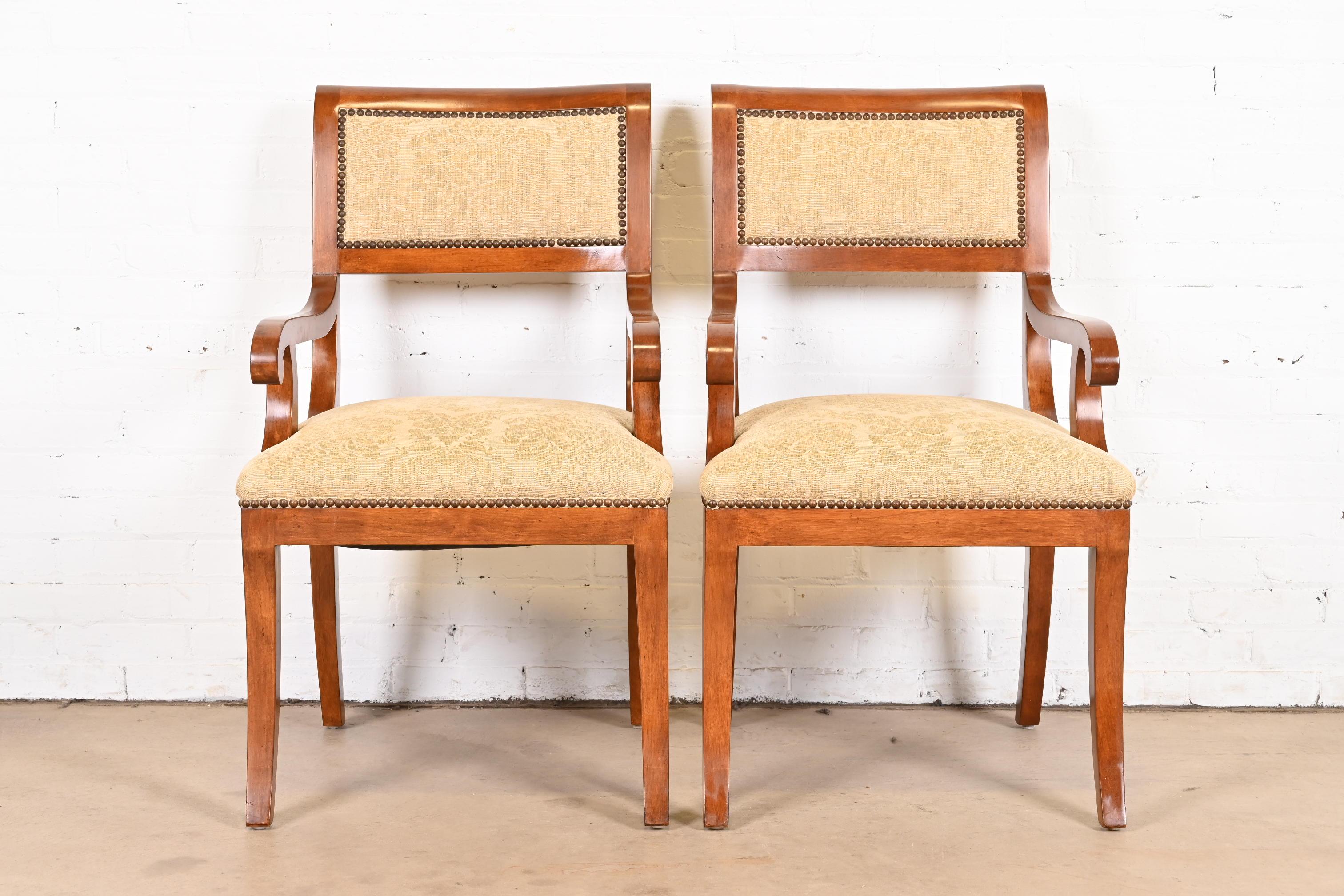 Emanuel Morez Regency Cherry Wood Chadwick Armchairs, Pair In Good Condition In South Bend, IN