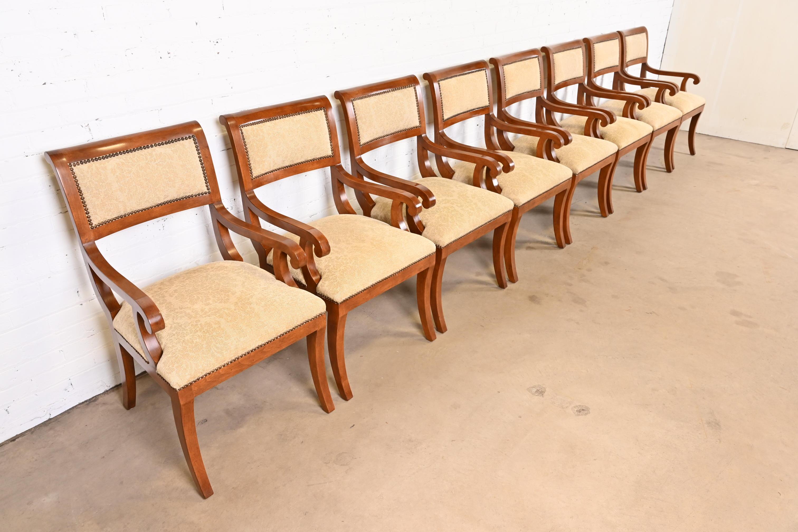 Emanuel Morez Regency Cherry Wood Chadwick Dining Armchairs, Set of Eight In Good Condition In South Bend, IN