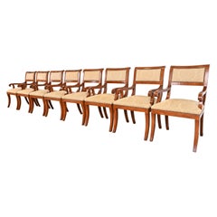 Emanuel Morez Regency Cherry Wood Chadwick Dining Armchairs, Set of Eight