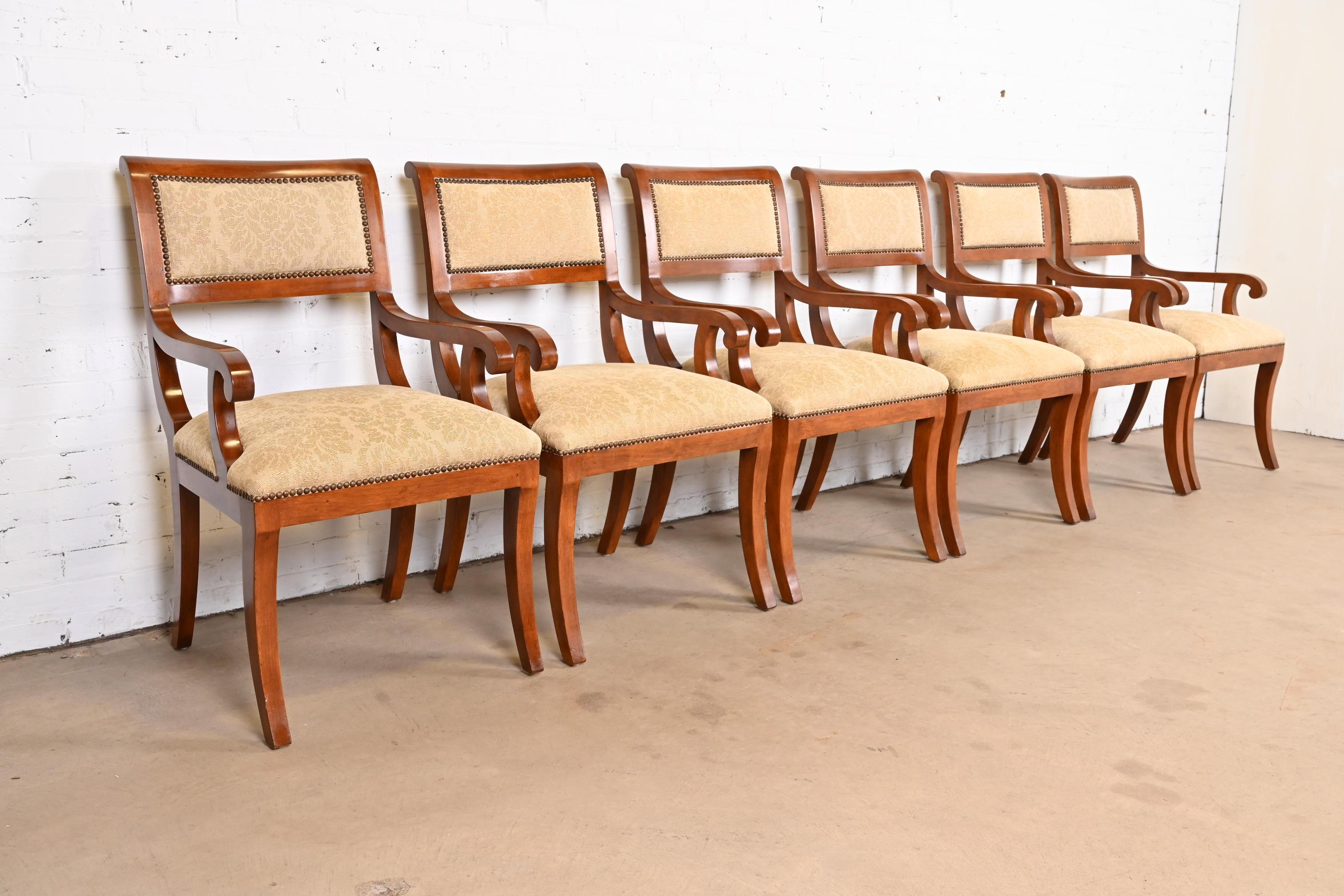 Emanuel Morez Regency Cherry Wood Chadwick Dining Armchairs, Set of Six In Good Condition In South Bend, IN