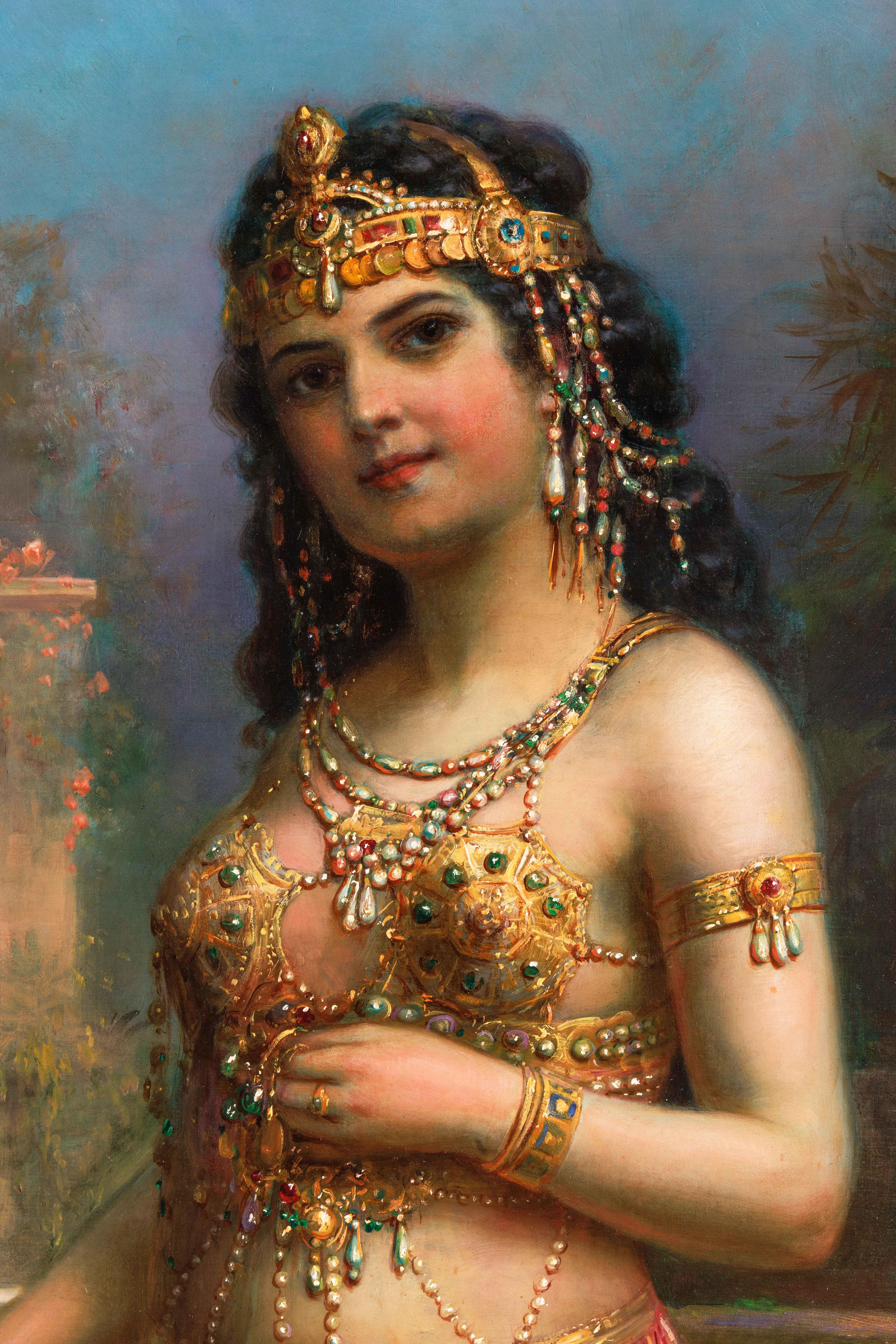 Emanuel Oberhauser, Porträt einer „orientalistischen Königin“, Öl auf Leinwand, in voller Länge (19. Jahrhundert) im Angebot