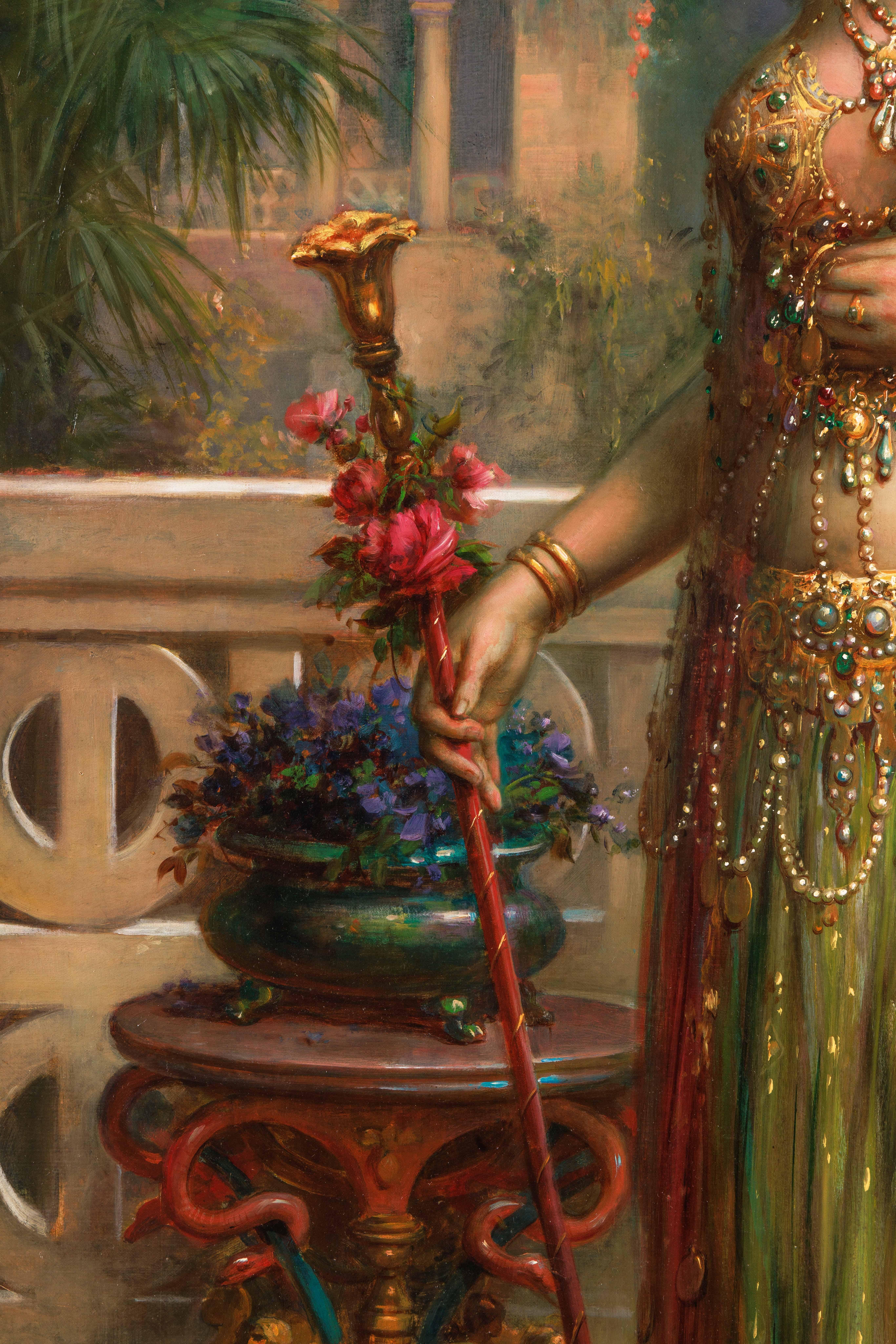 Emanuel Oberhauser, Porträt einer „orientalistischen Königin“, Öl auf Leinwand, in voller Länge (Farbe) im Angebot