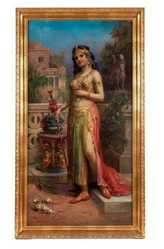 Antique Emanuel Oberhauser (Austrian, 1854 - 1919) Full Length "Orientalist Queen" Oil
