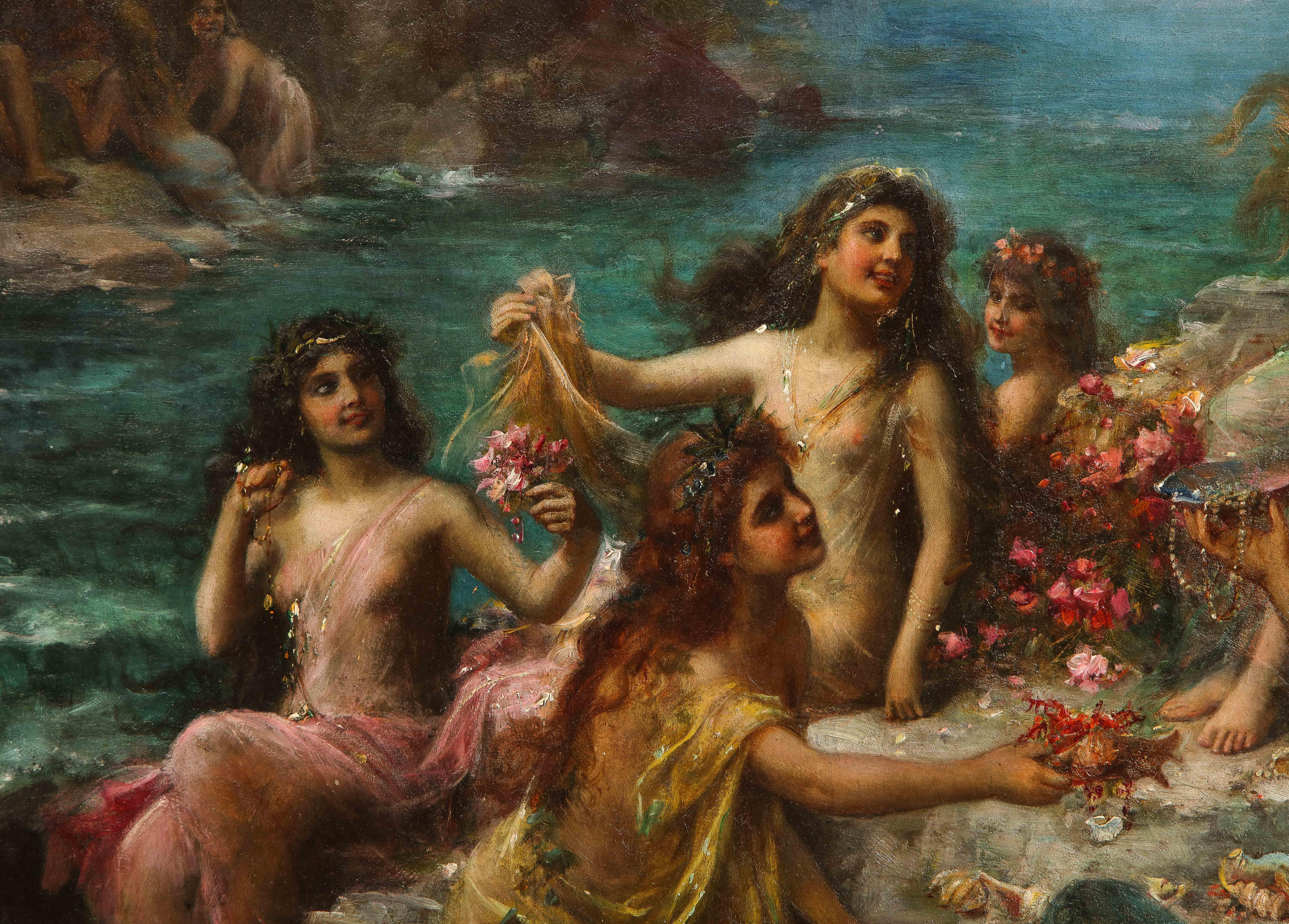 Emanuel Oberhauser Meerjungfrauen und Nymphen Ein außergewöhnliches Gemälde in Öl auf Leinwand im Angebot 10