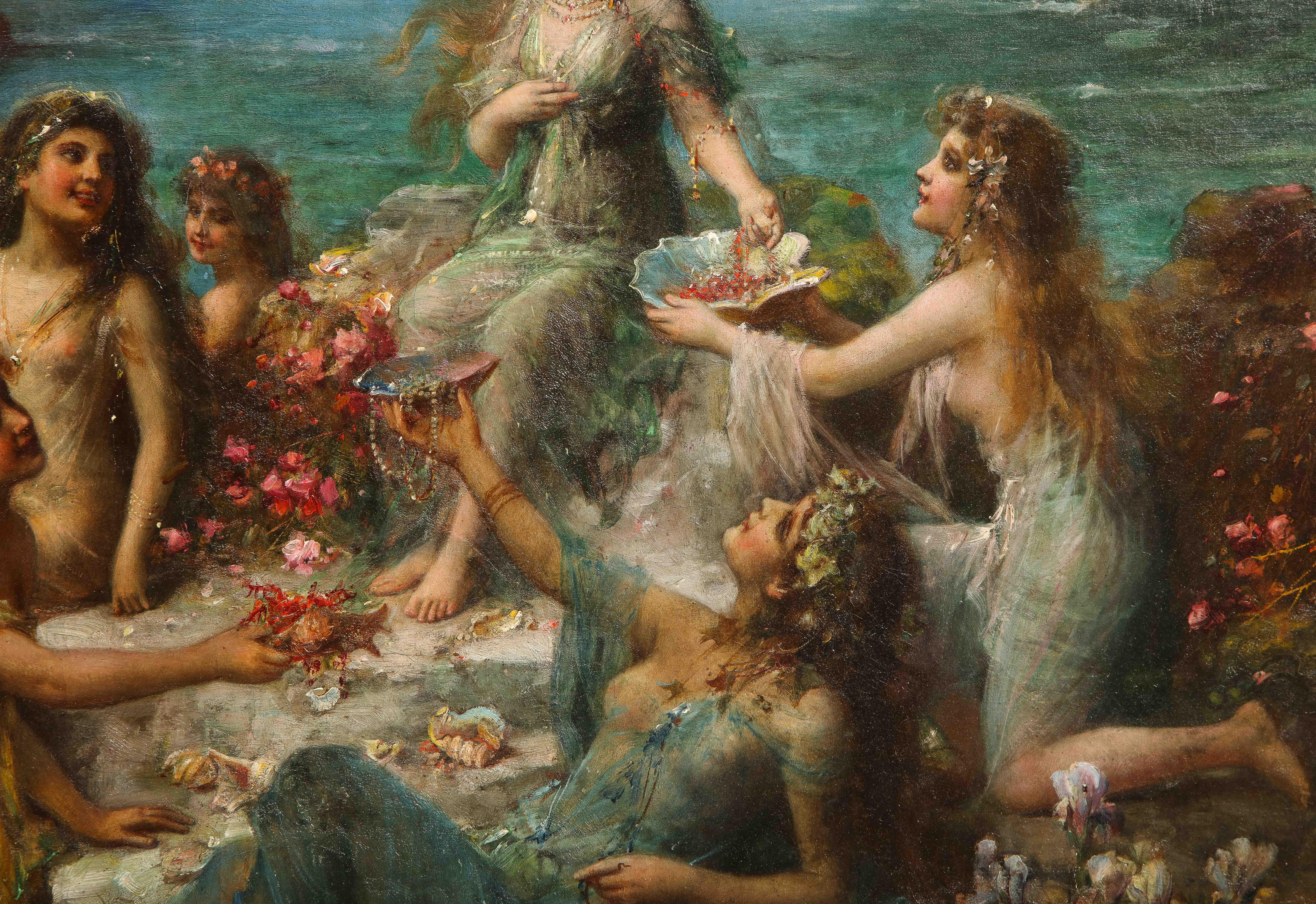 Emanuel Oberhauser Meerjungfrauen und Nymphen Ein außergewöhnliches Gemälde in Öl auf Leinwand im Angebot 11