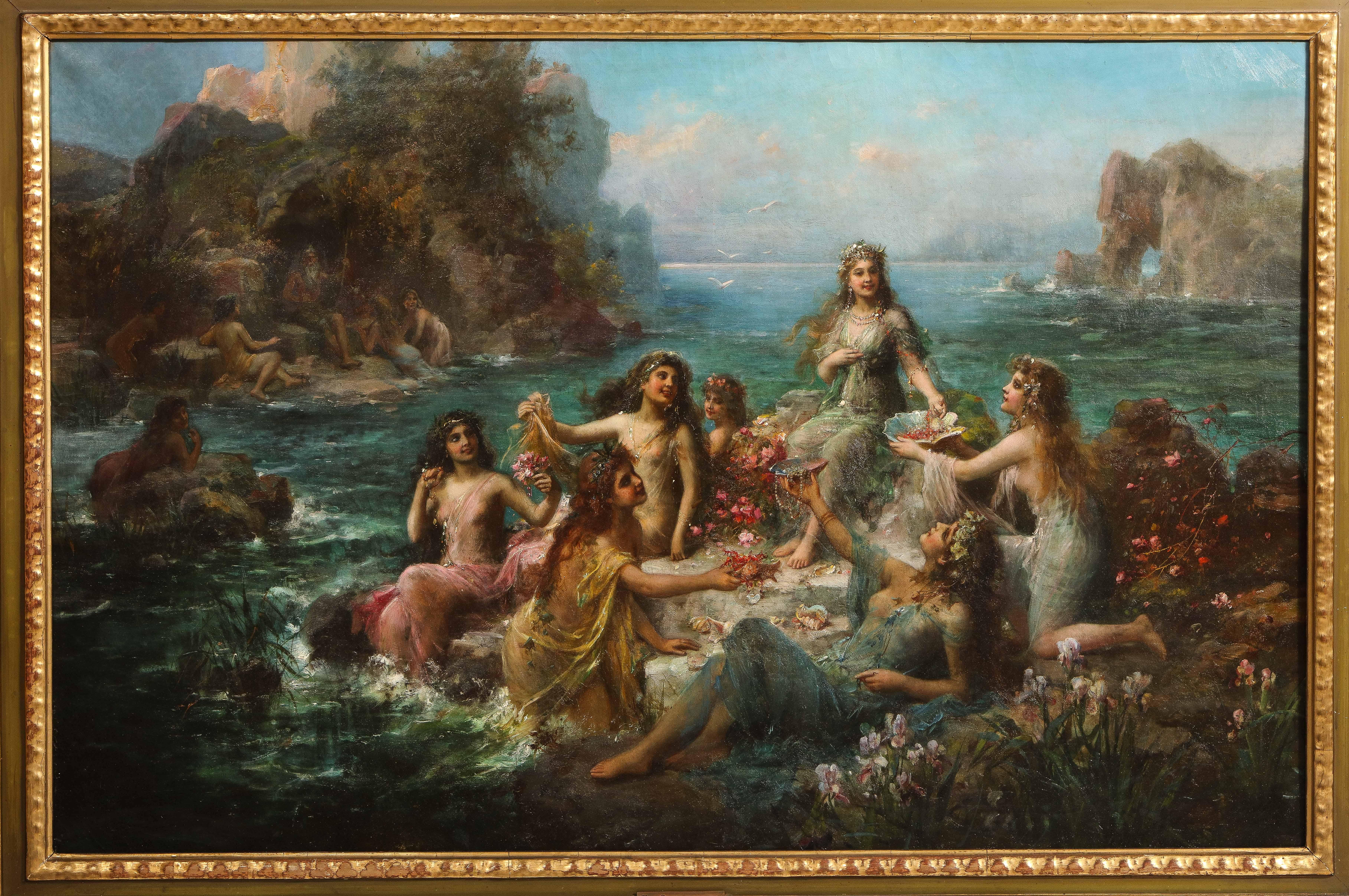 Mermaids and Nymphs d'Emanuel Oberhauser - Exceptionnelle peinture à l'huile sur toile en vente 2