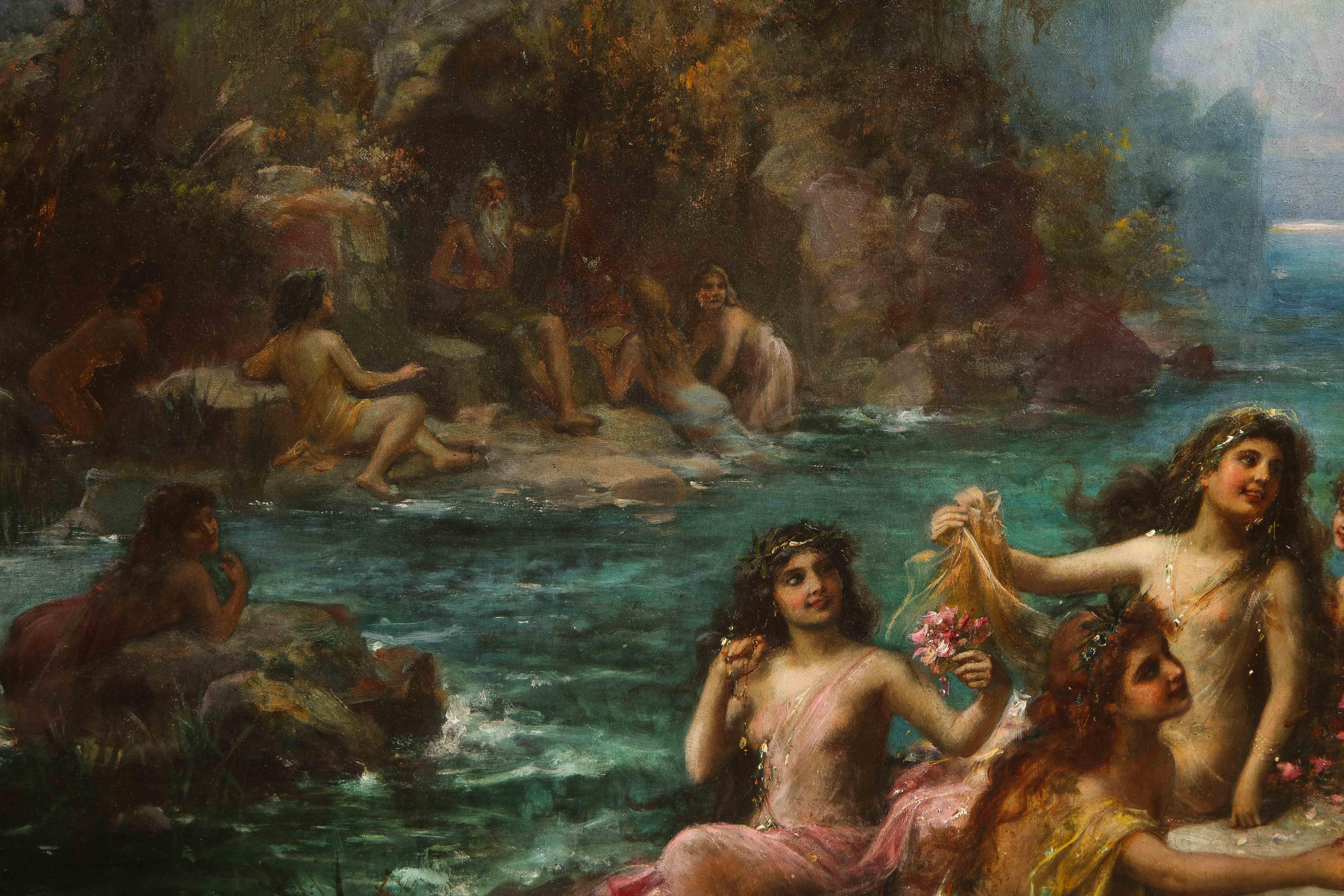 Emanuel Oberhauser Meerjungfrauen und Nymphen Ein außergewöhnliches Gemälde in Öl auf Leinwand im Angebot 9