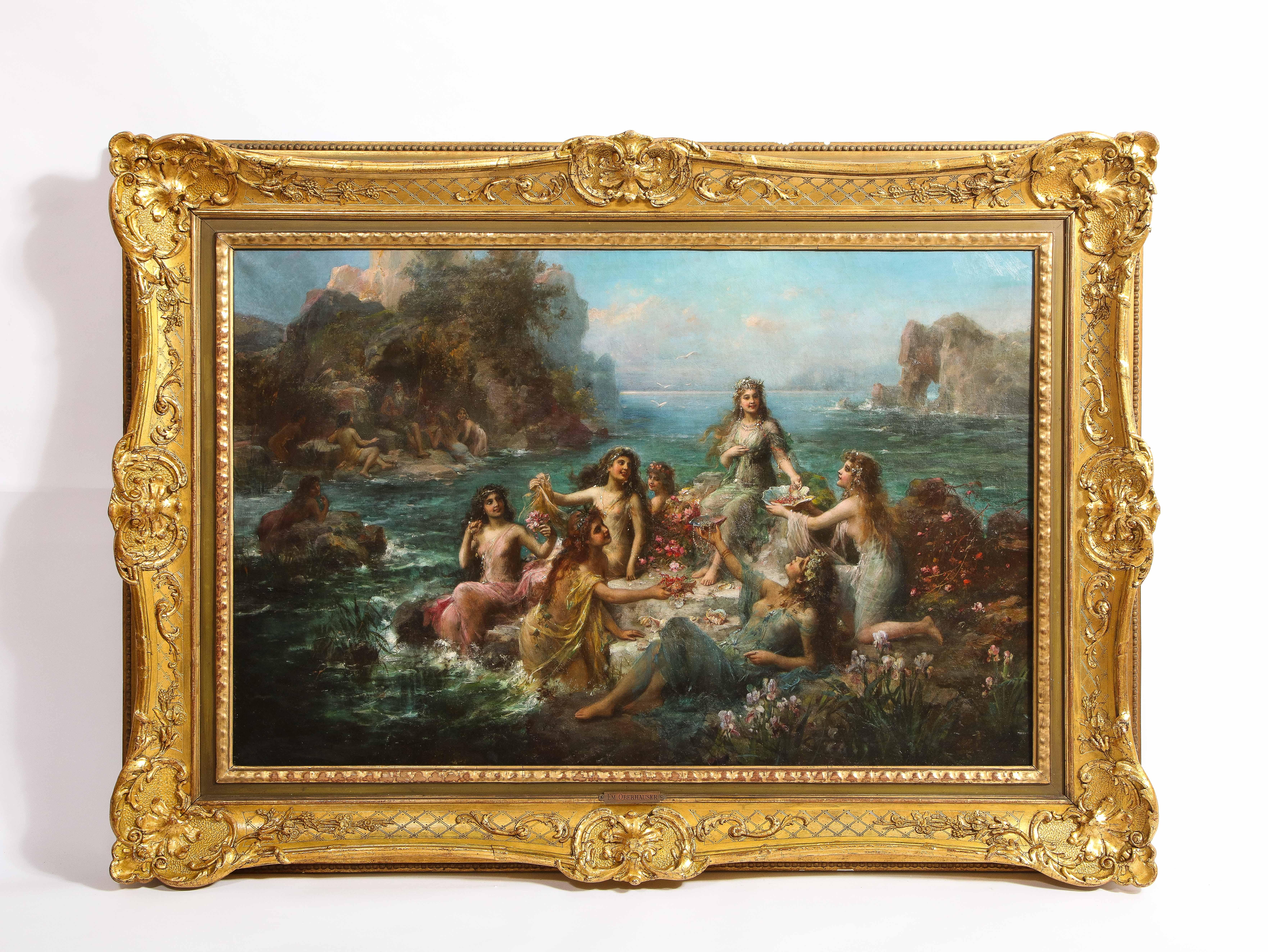 Emanuel Oberhauser Meerjungfrauen und Nymphen Ein außergewöhnliches Gemälde in Öl auf Leinwand im Angebot 1