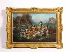 Emanuel Oberhauser "Sirenas y ninfas" Un cuadro excepcional al óleo sobre lienzo