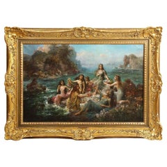 Antique Emanuel Oberhauser “Mermaids and Nymphs” An Exceptional Oil on Canvas Painting