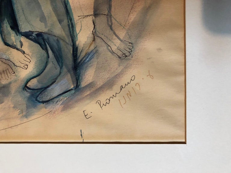 Emanuel Glicenstein Romano Modernist Watercolor Painting Judaica