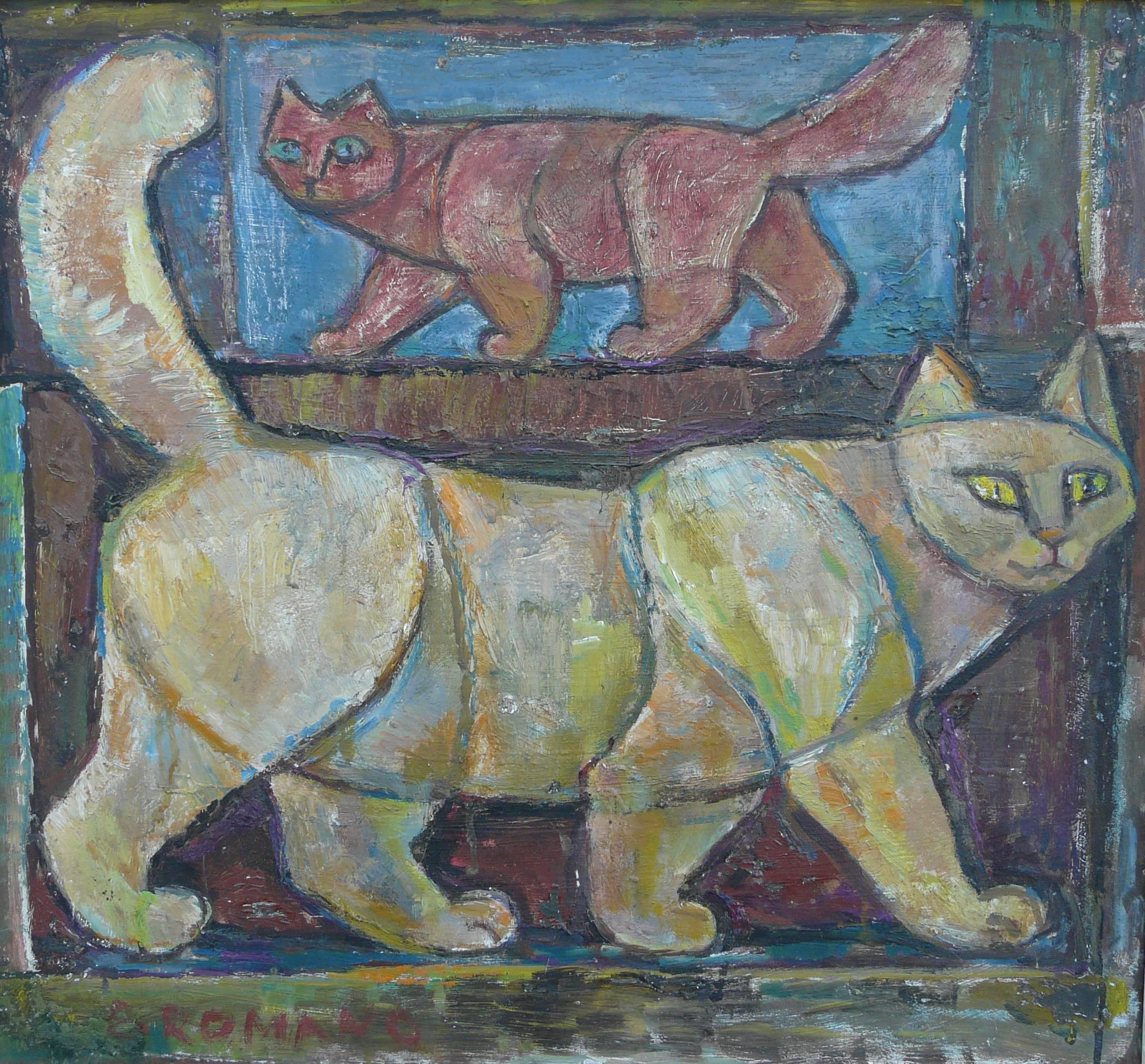 Two Cats - Painting by Emanuel Glicenstein Romano