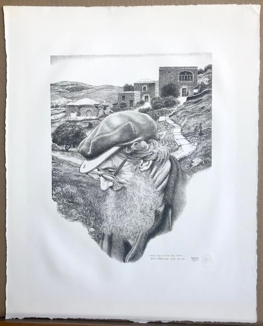 I KNEW EACH STONE AND TREE Signed Lithograph, Bearded Man, Biblical Landscape - Realist Print by Emanuel Schary