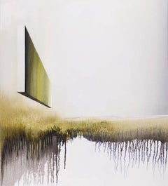 Die Wand von Emanuel Schulze - Semi-abstraktes Ölgemälde, Erdtöne, gelb