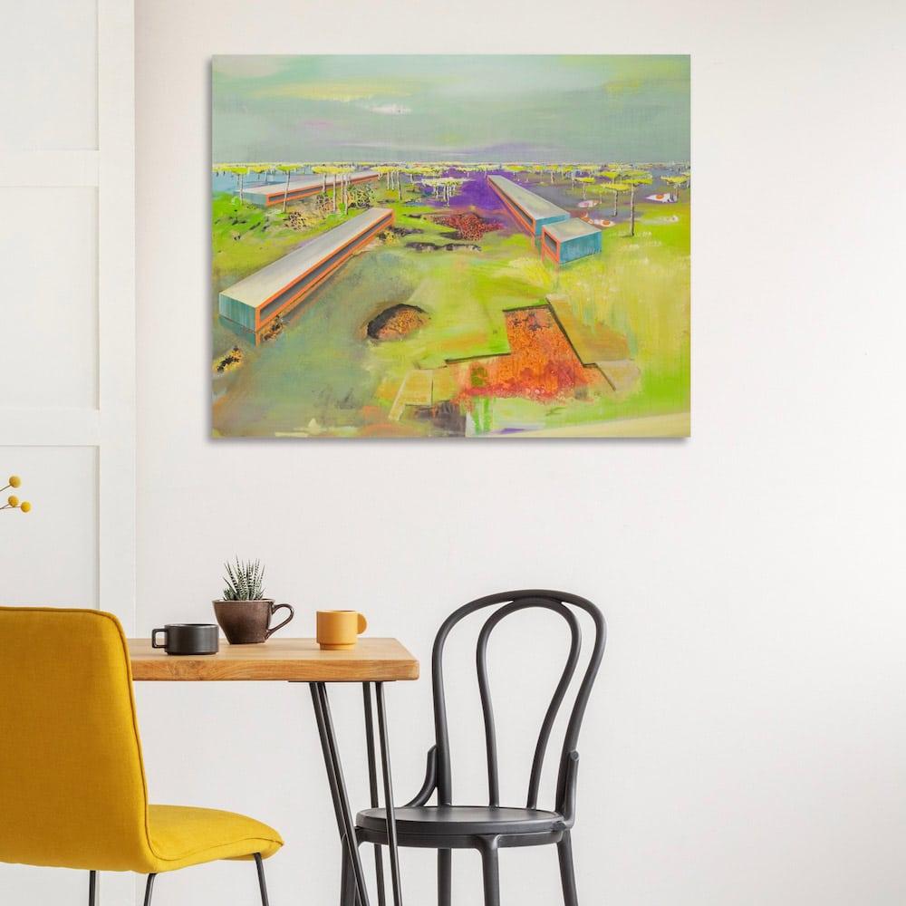 Grund by Emanuel Schulze - Architecture and landscape painting, vivid colours For Sale 1