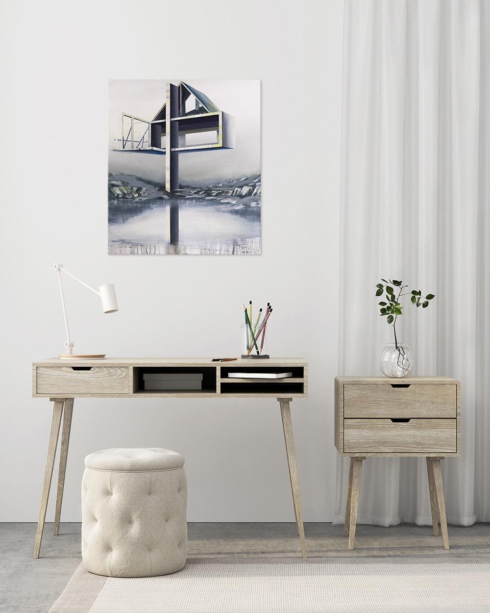 Holdandhope by Emanuel Schulze - Architecture and landscape oil painting, grey im Angebot 1