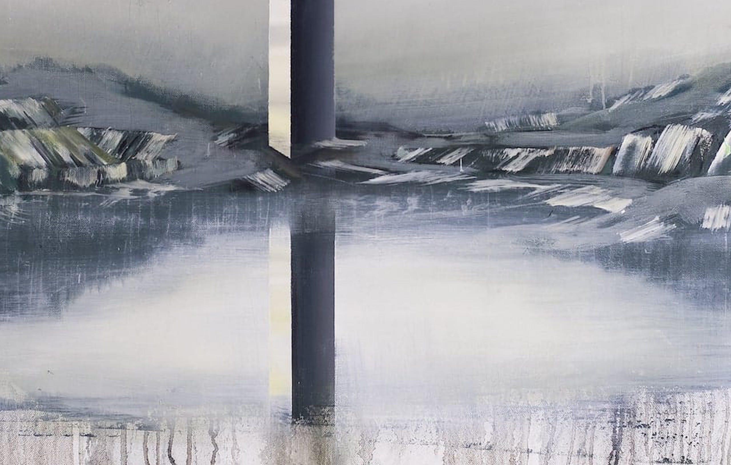 Holdandhope by Emanuel Schulze - Architecture and landscape oil painting, grey im Angebot 2