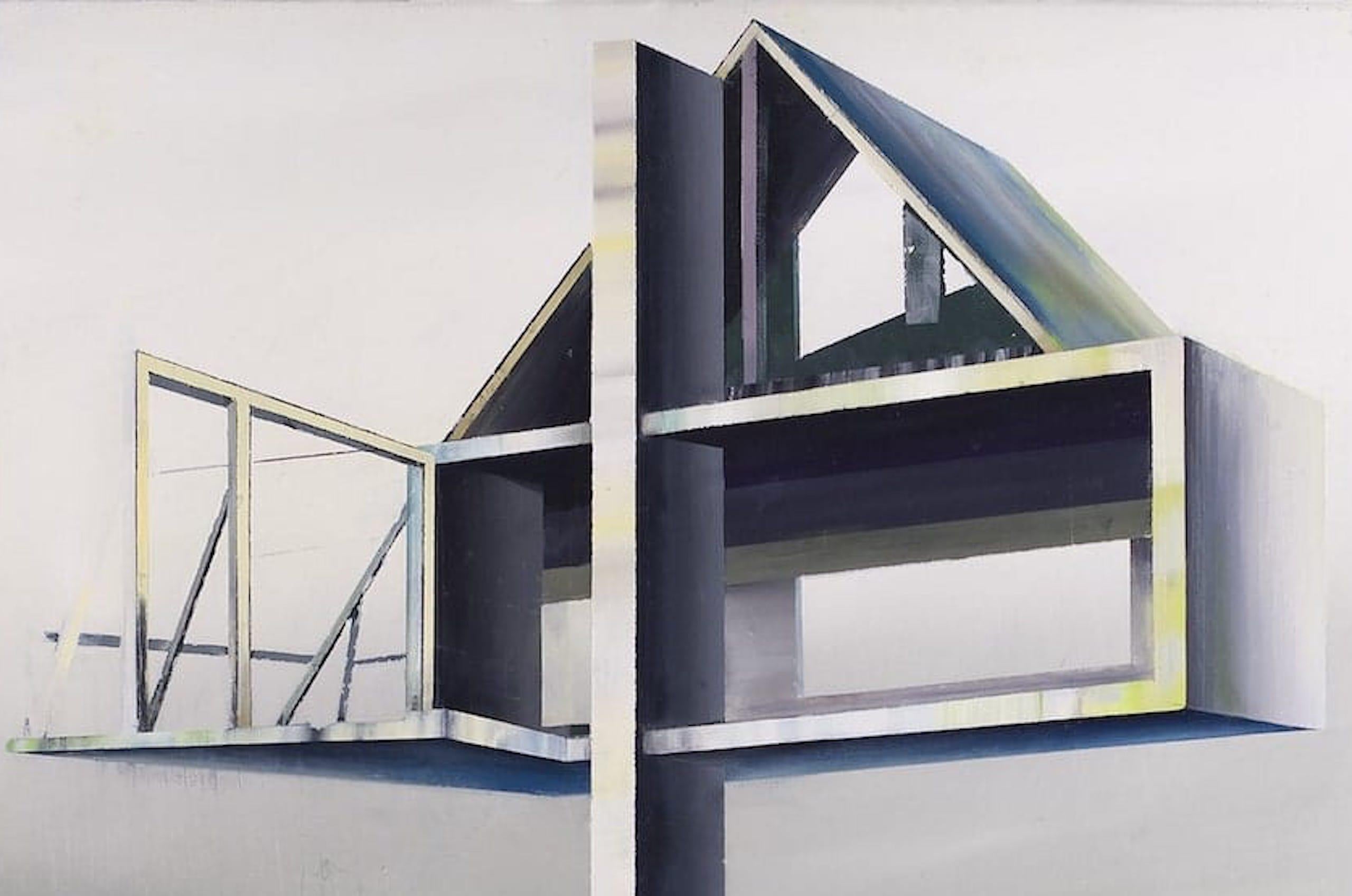 Holdandhope by Emanuel Schulze - Architecture and landscape oil painting, grey im Angebot 3