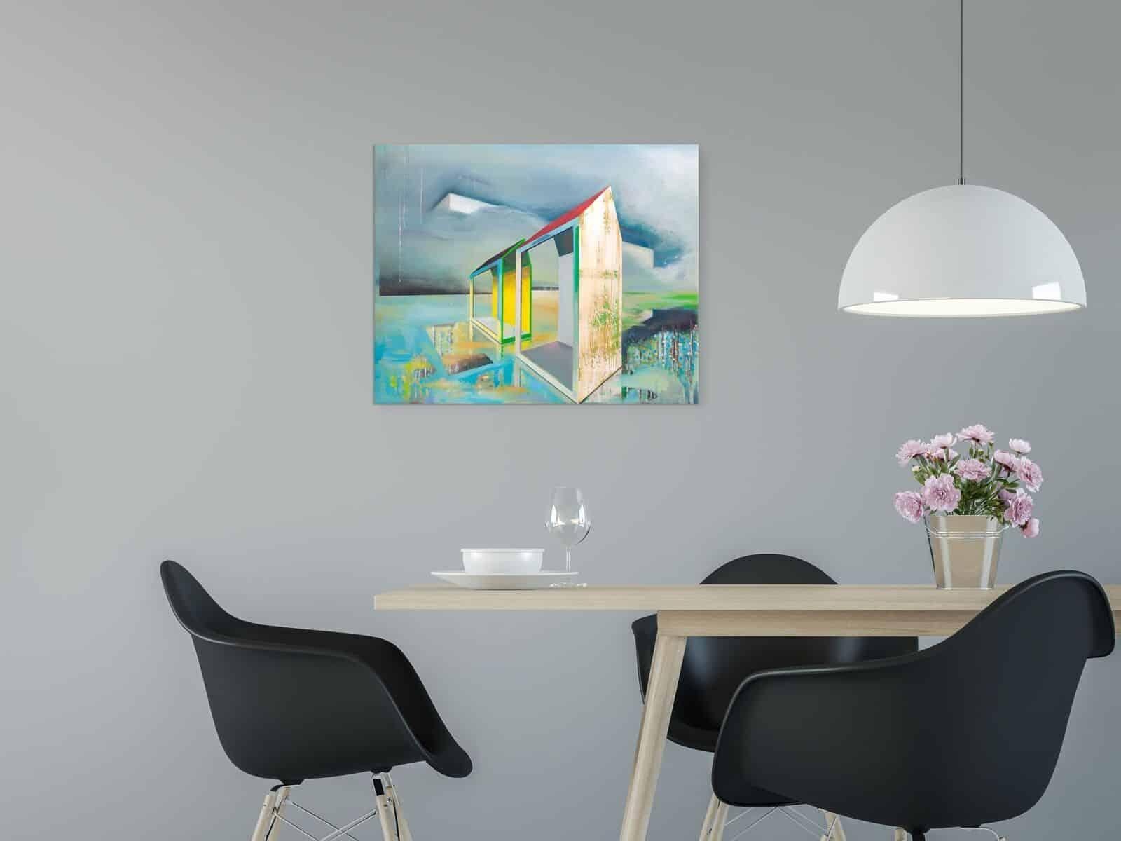 Vorort von Emanuel Schulze - Architektur und Landschaft, Ölgemälde im Angebot 2