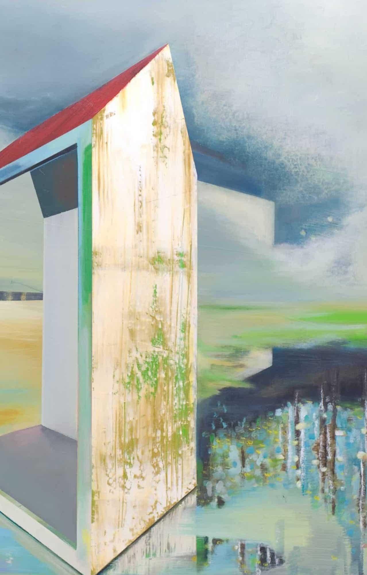 Vorort von Emanuel Schulze - Architektur und Landschaft, Ölgemälde im Angebot 3