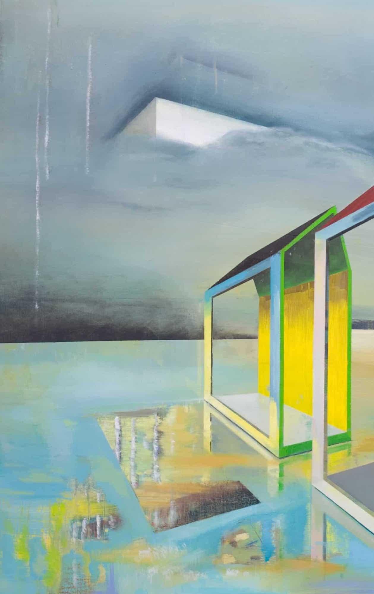 Vorort von Emanuel Schulze - Architektur und Landschaft, Ölgemälde im Angebot 4