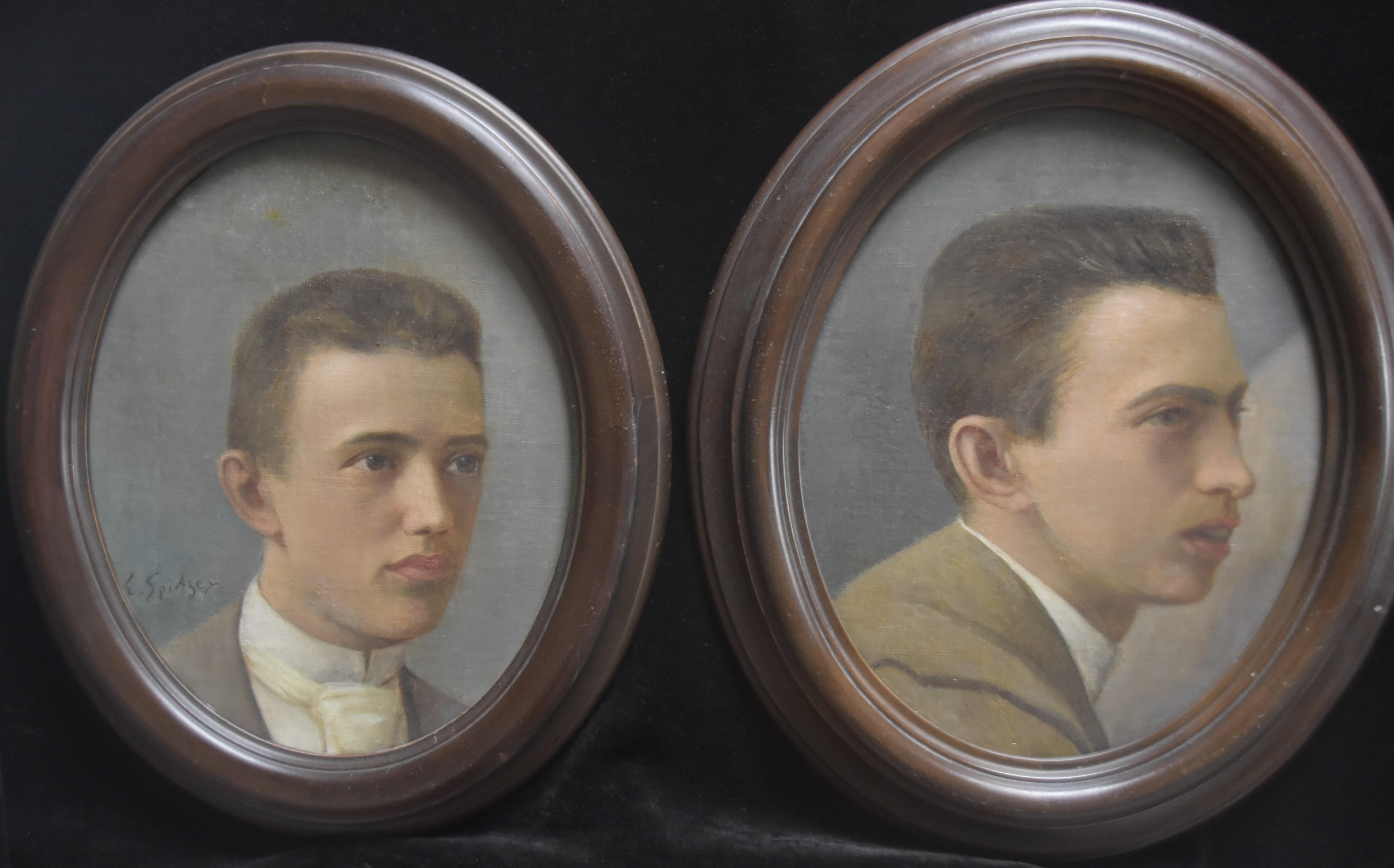 Emanuel Spitzer (1844-1919) Two Portraits of young men, oval paintings 9