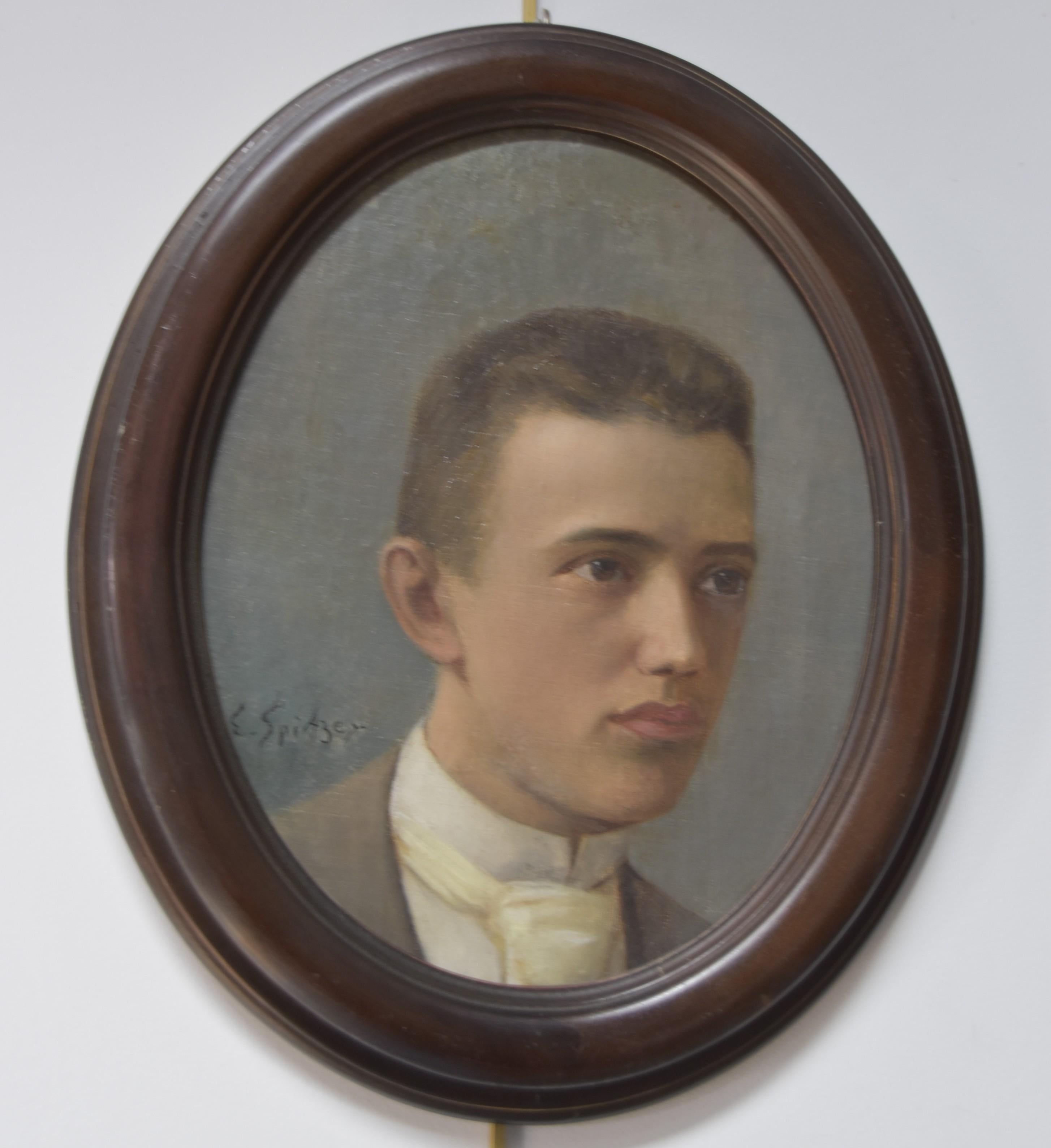 Emanuel Spitzer (1844-1919) Two Portraits of young men, oval paintings 2