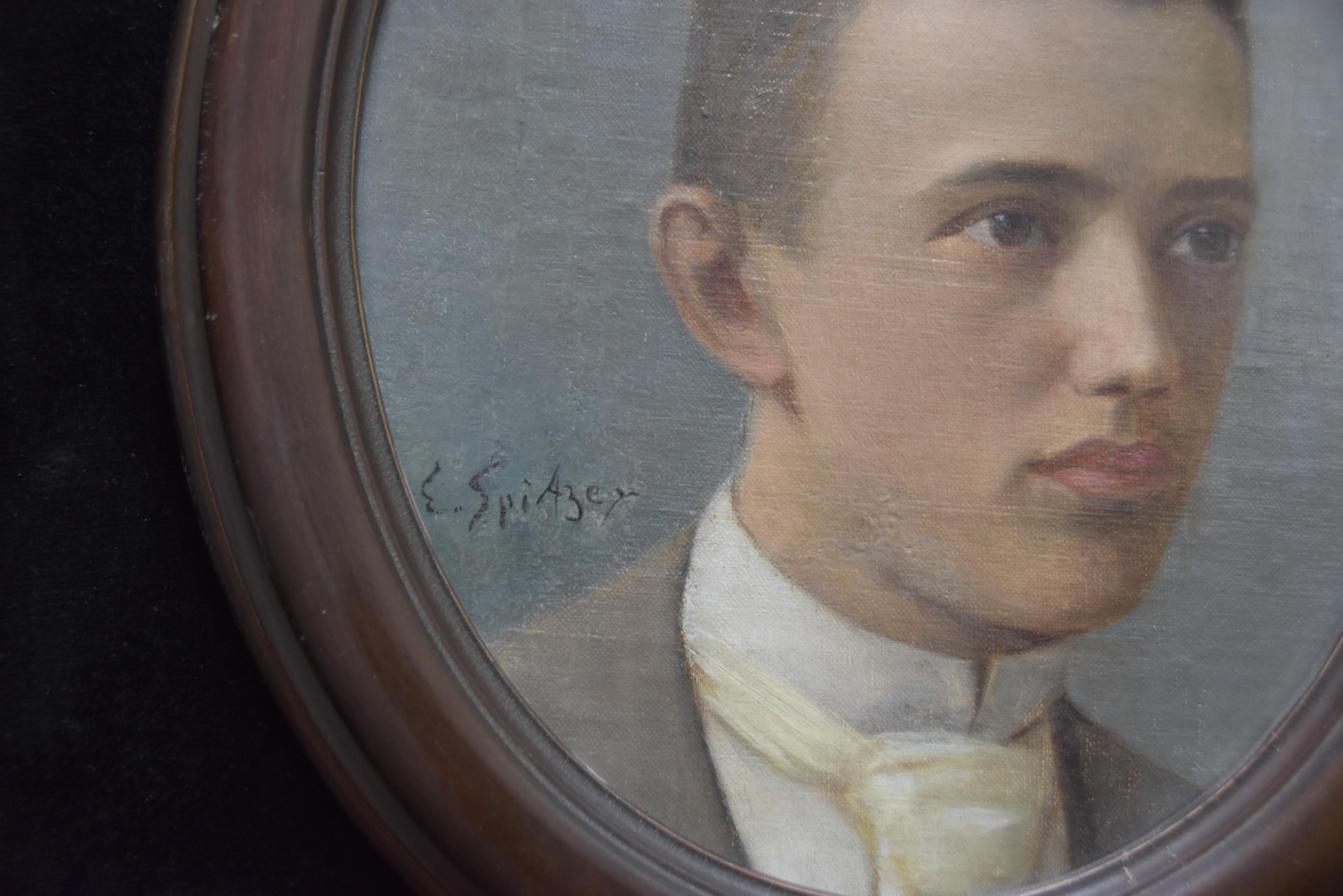 Emanuel Spitzer (1844-1919) Two Portraits of young men, oval paintings 3