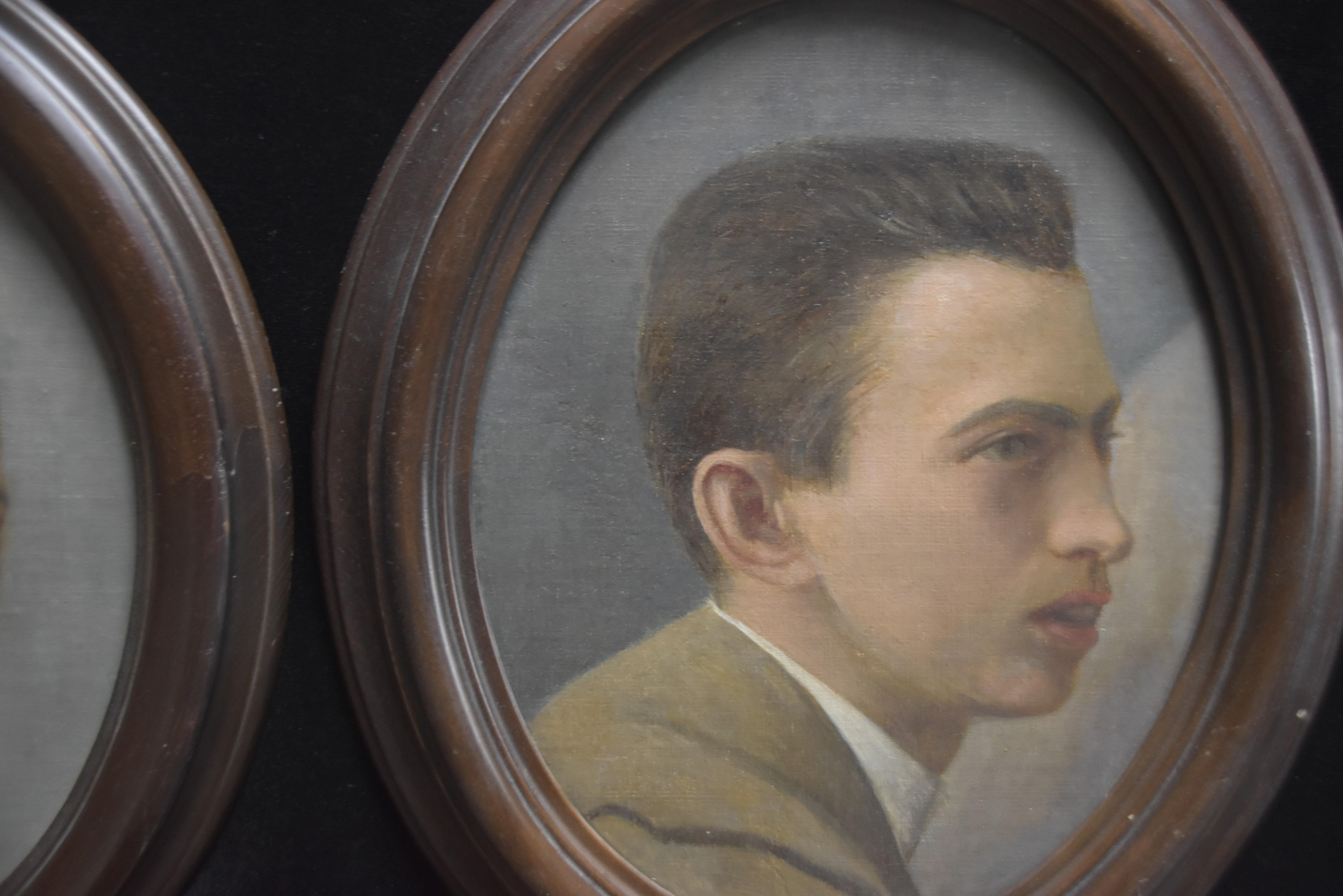 Emanuel Spitzer (1844-1919) Two Portraits of young men, oval paintings 1
