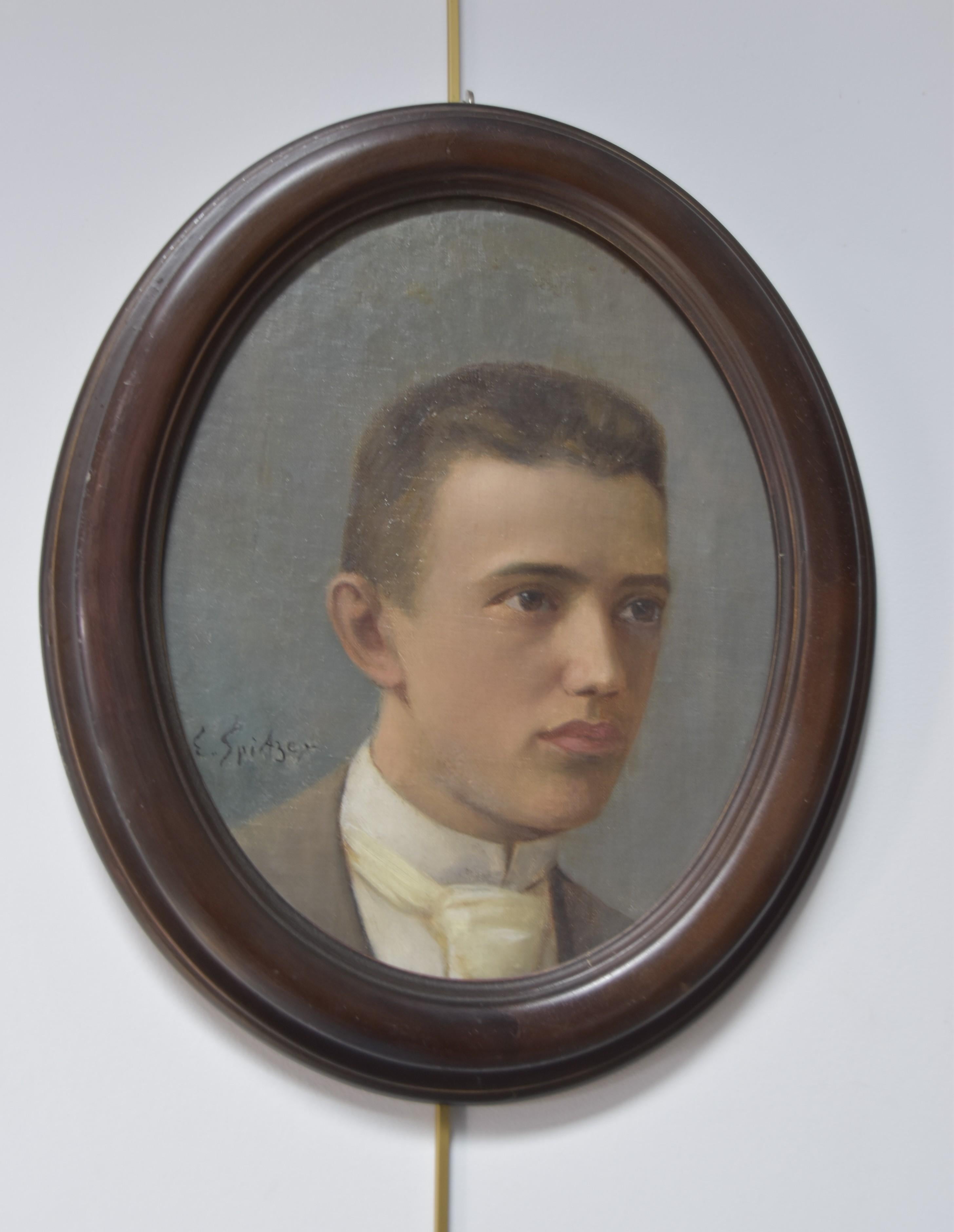 Emanuel Spitzer (1844-1919) Two Portraits of young men, oval paintings 4