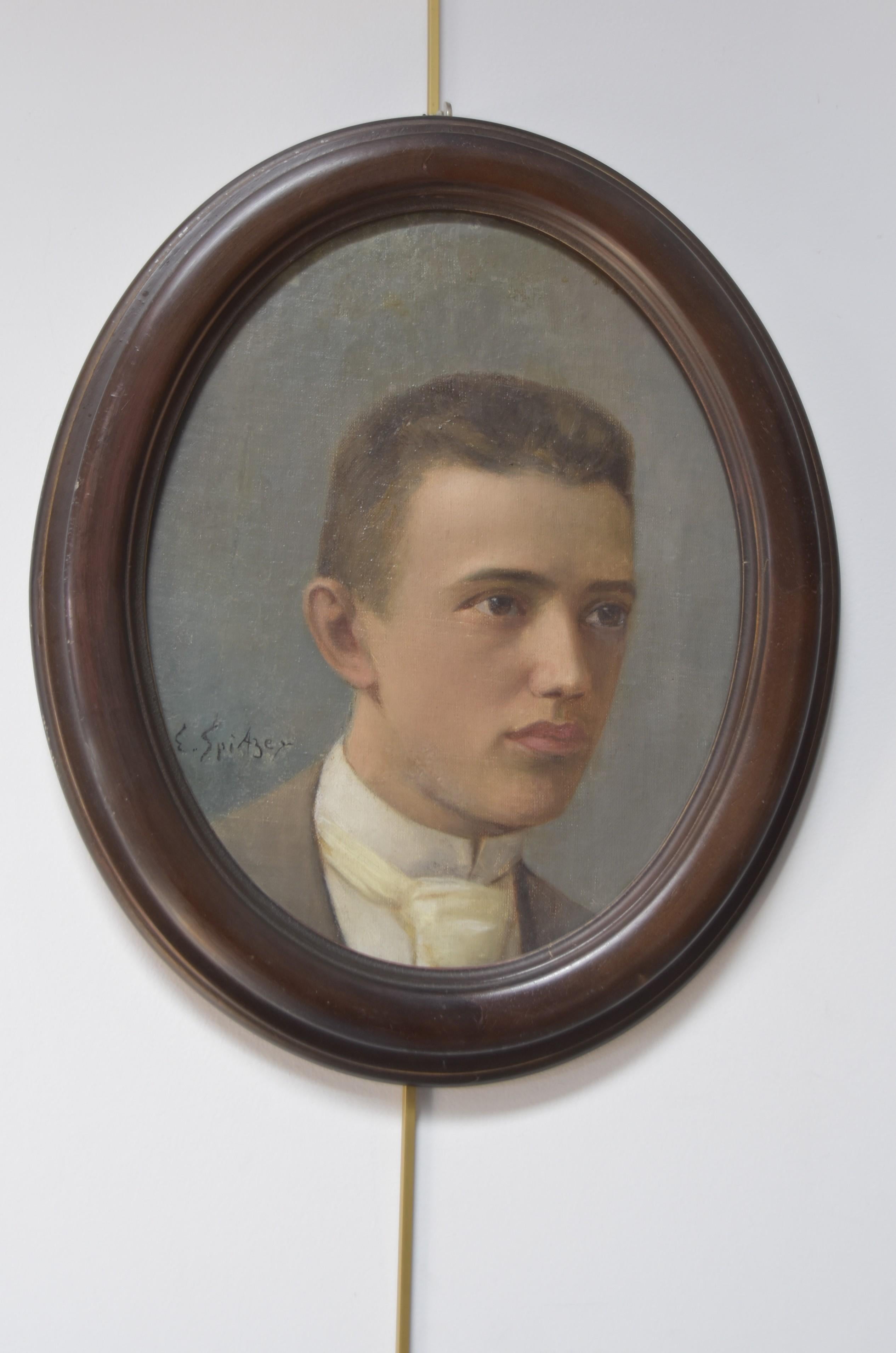 Emanuel Spitzer (1844-1919) Two Portraits of young men, oval paintings 6