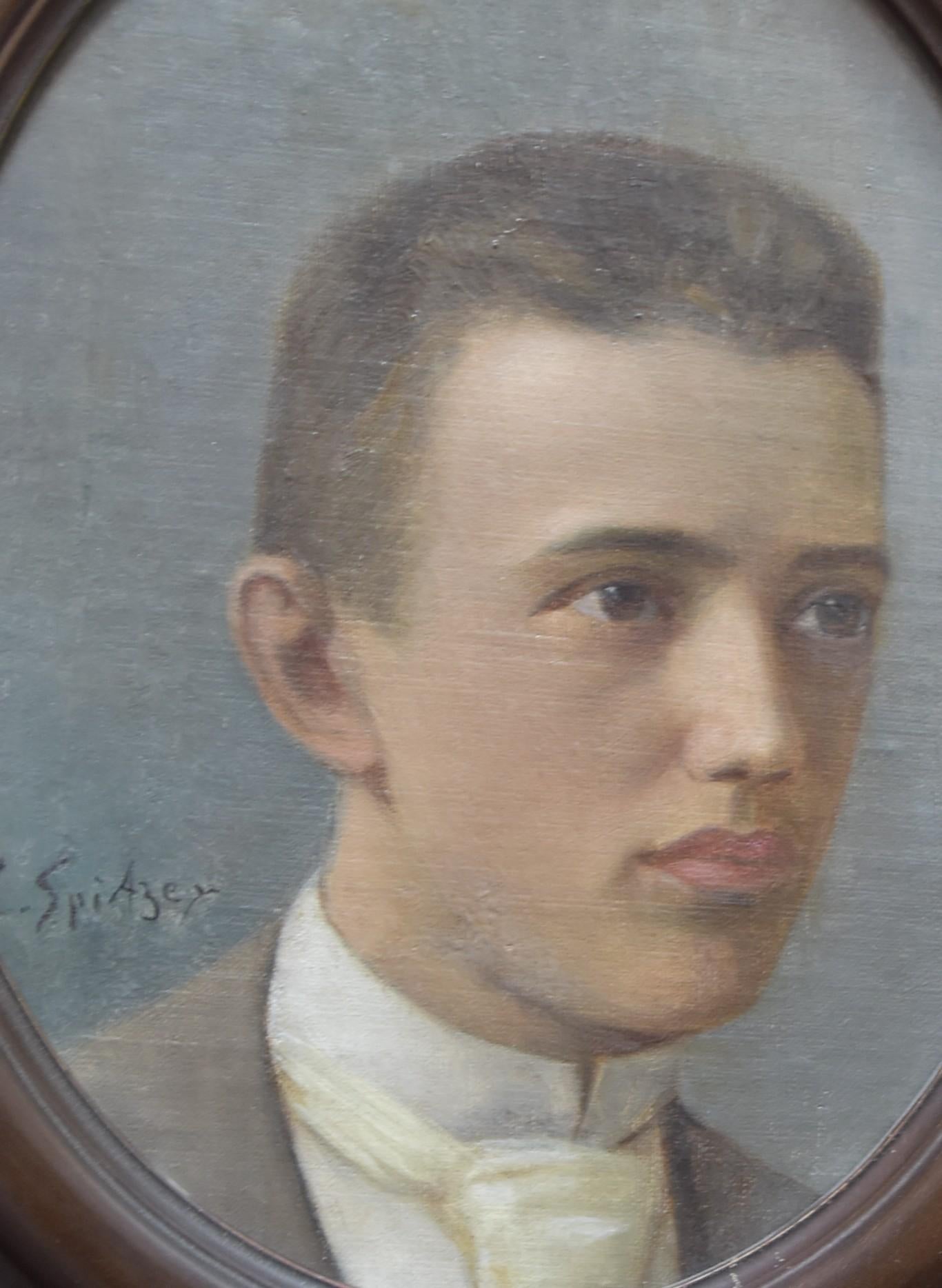 Emanuel Spitzer (1844-1919) Two Portraits of young men, oval paintings 7