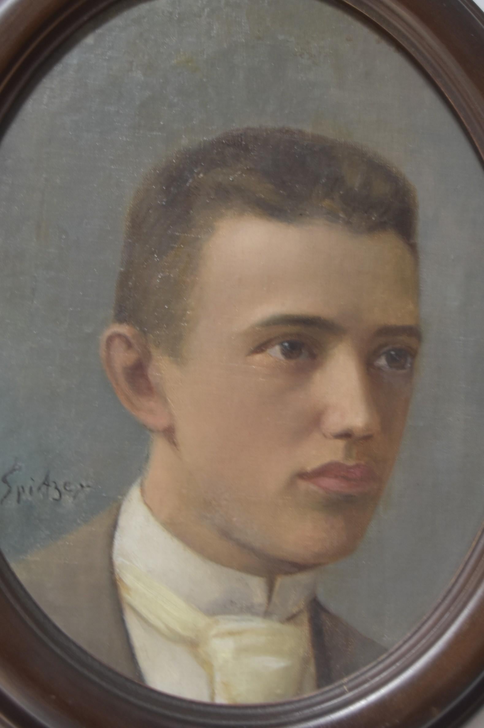 Emanuel Spitzer (1844-1919) Two Portraits of young men, oval paintings 8